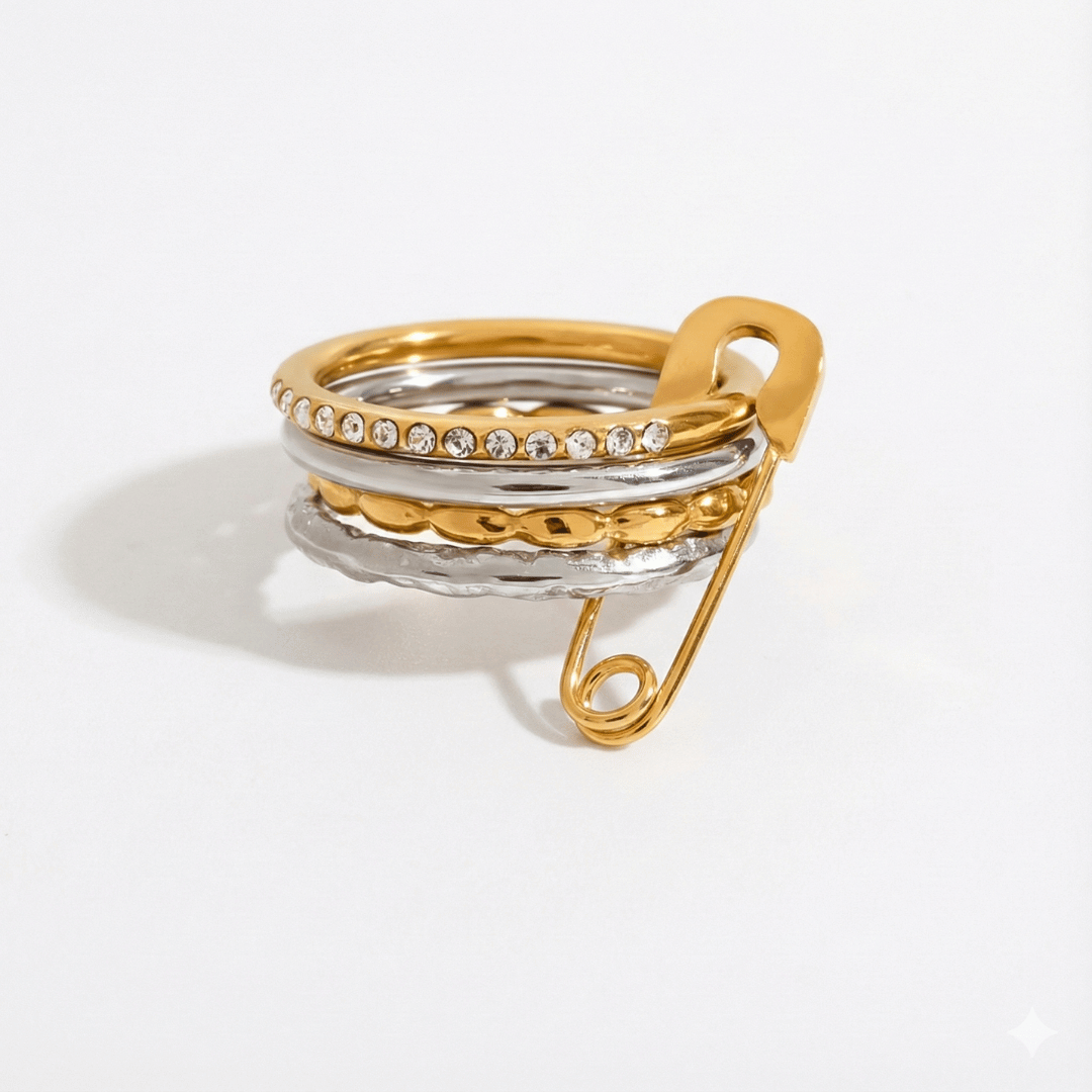 Anillos Clásicos de Oro y Plata con Diseño de Clip de Papel Multicapa