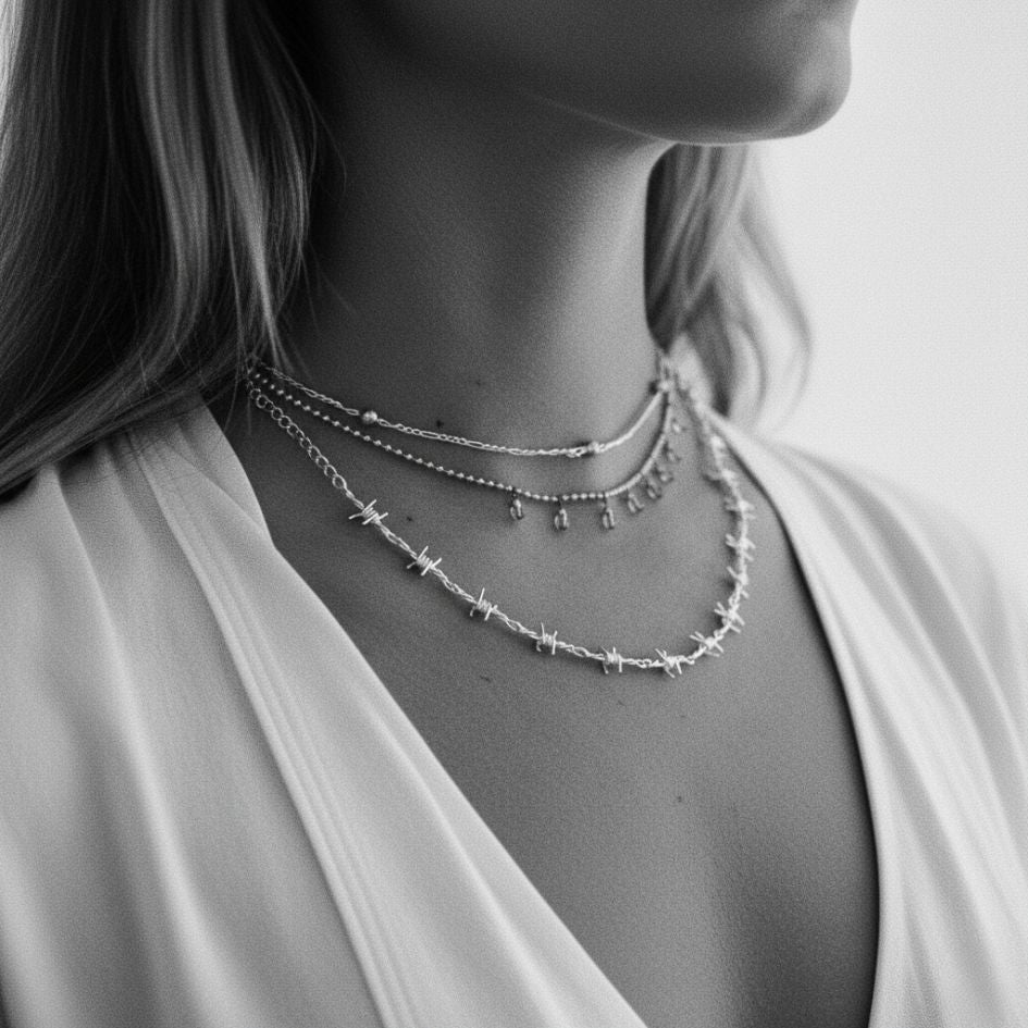 Barb Wire Choker Necklace - Gold-Plated or Rhodium-Plated with Extender