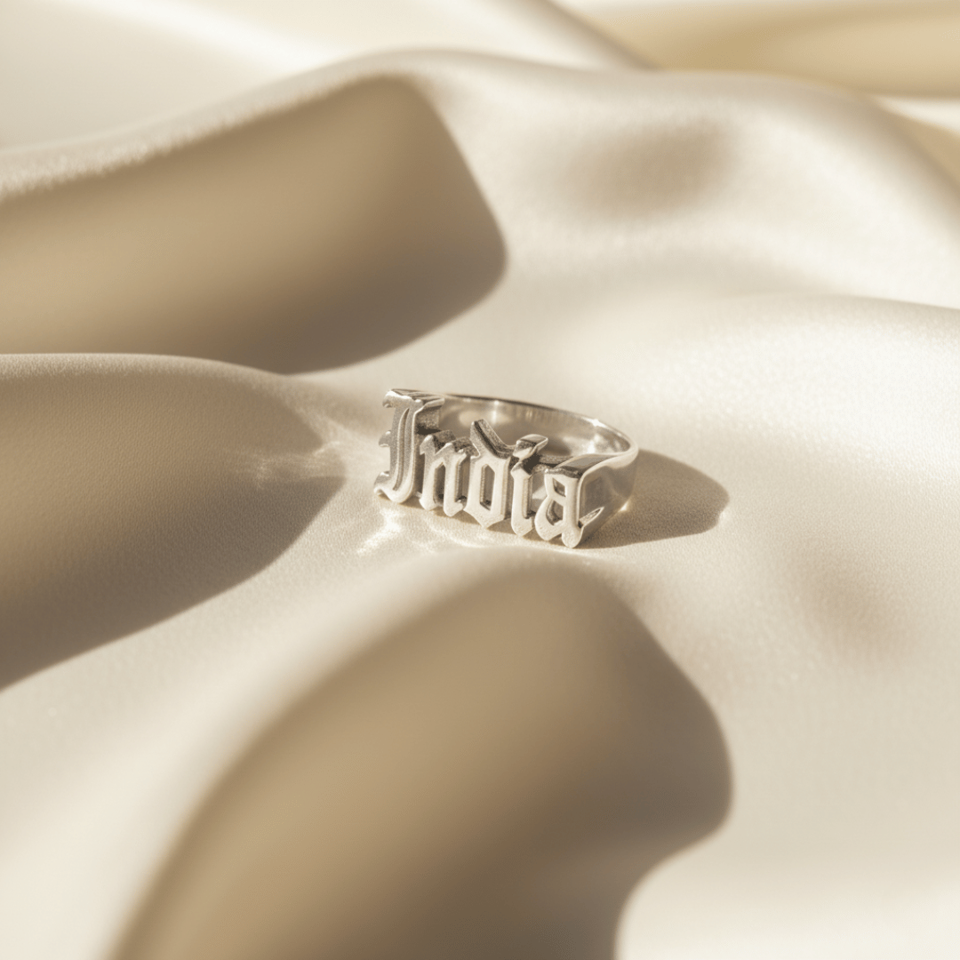 Custom Gothic Name Ring - Handmade Personalized Jewelry in Various Metals