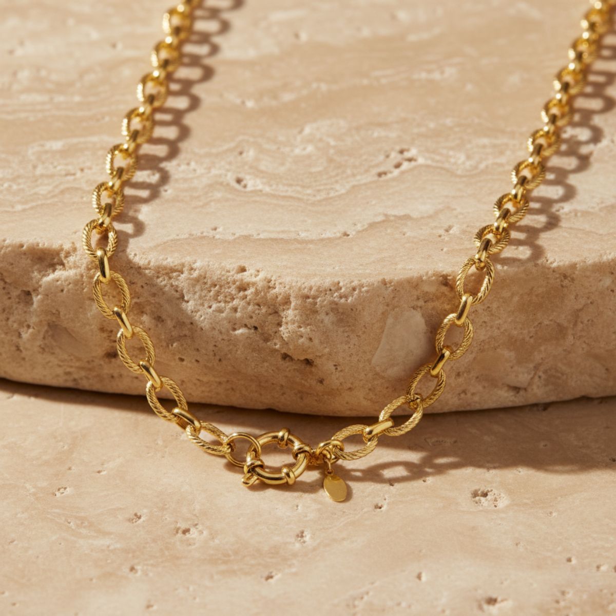 Elegant Gold Necklace -Stainless Steel Round Link Chain