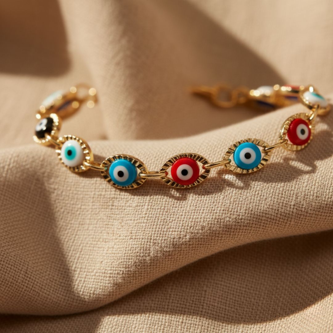 Elegant Multi-Color Evil Eye Bracelet - Gold-Filled