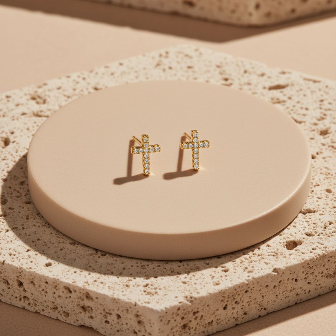 Tiny Cross Stud Earrings in Silver - Minimalist Design for Everyday Wear