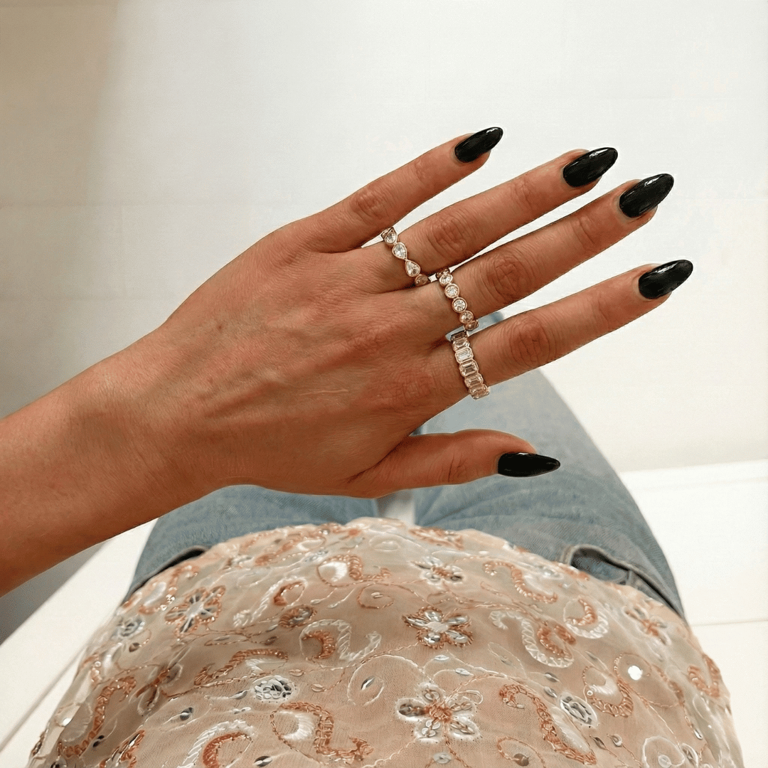 Anillos apilables CZ en forma de redondo, rectangular, corazón y lágrima