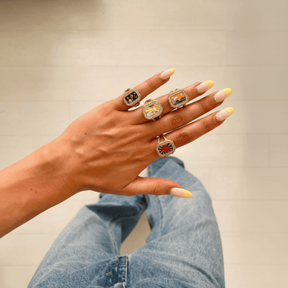 Anillo Ajustable de Encanto Cuadrado de Esmalte Estilo Y2K