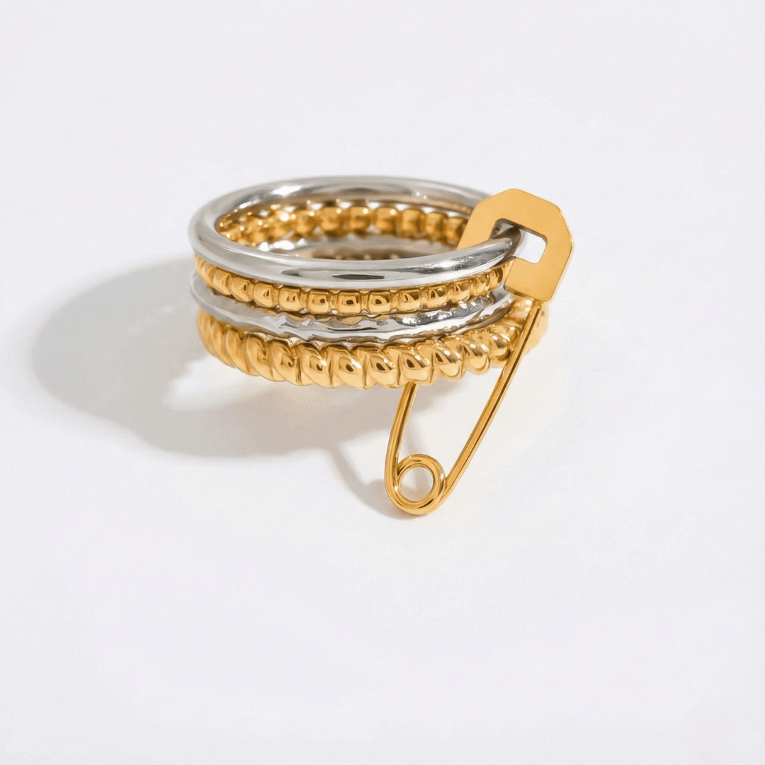 Anillos Clásicos de Oro y Plata con Diseño de Clip de Papel Multicapa