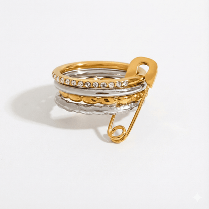 Anillos Clásicos de Oro y Plata con Diseño de Clip de Papel Multicapa