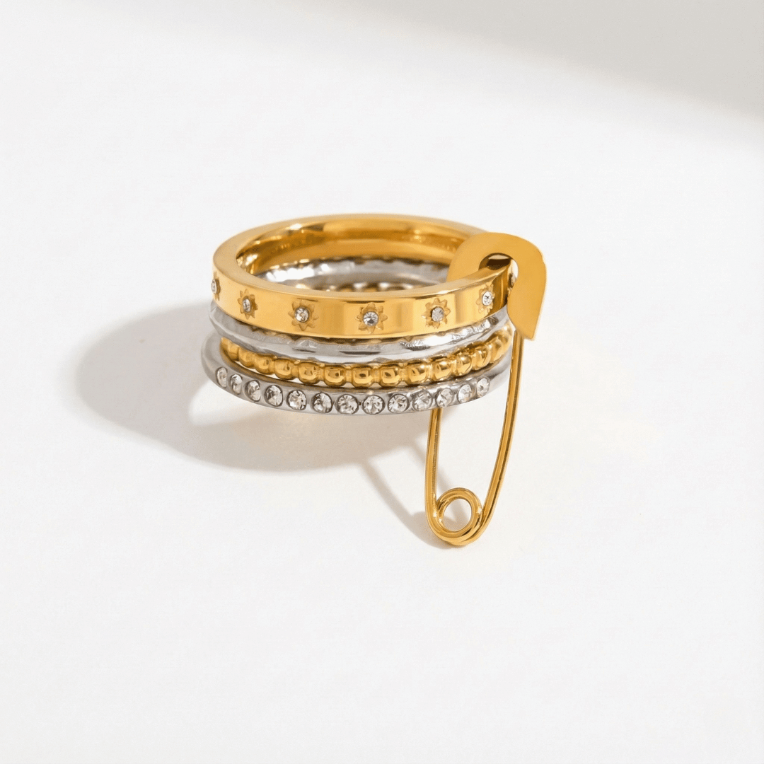 Anillos Clásicos de Oro y Plata con Diseño de Clip de Papel Multicapa