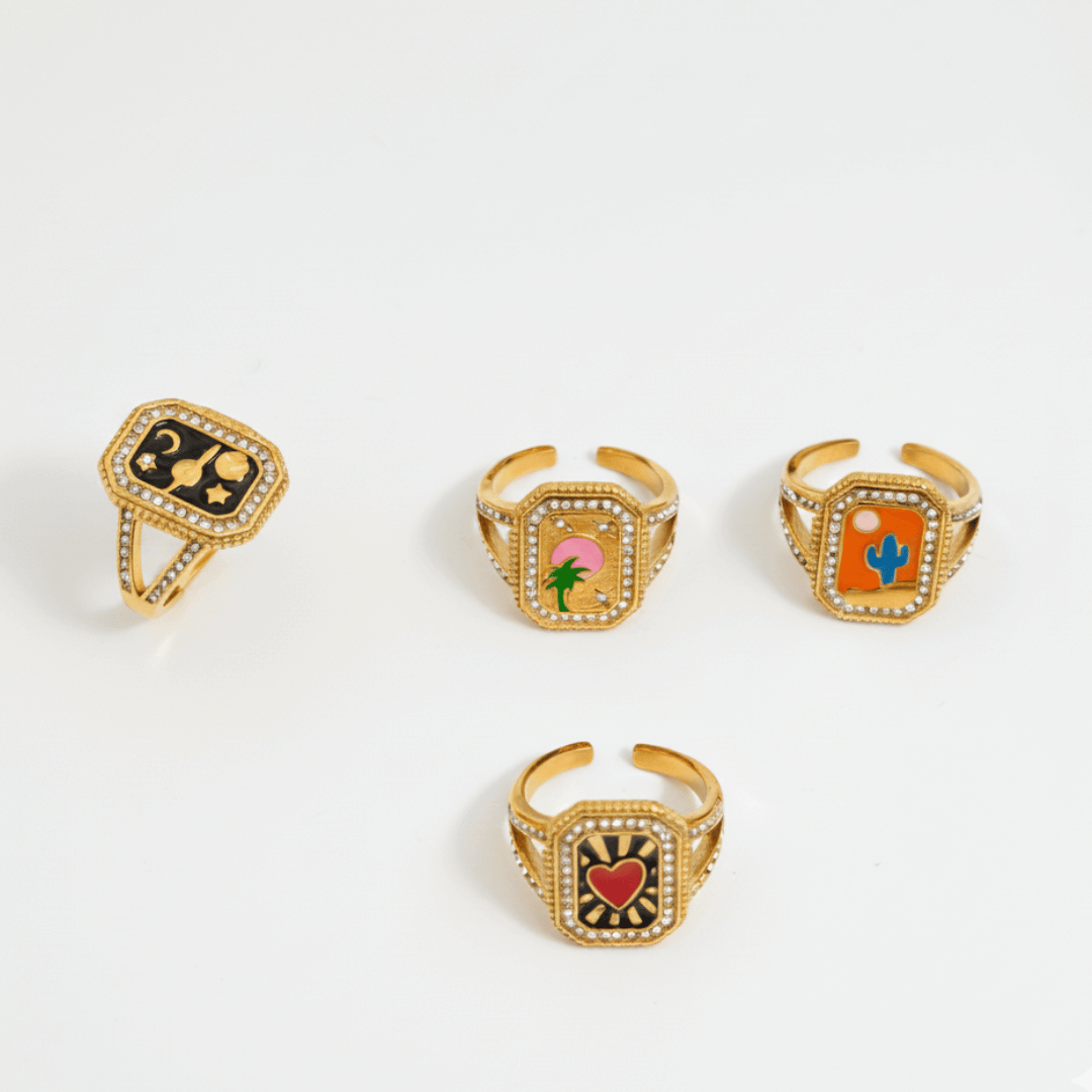 Anillo Ajustable de Encanto Cuadrado de Esmalte Estilo Y2K