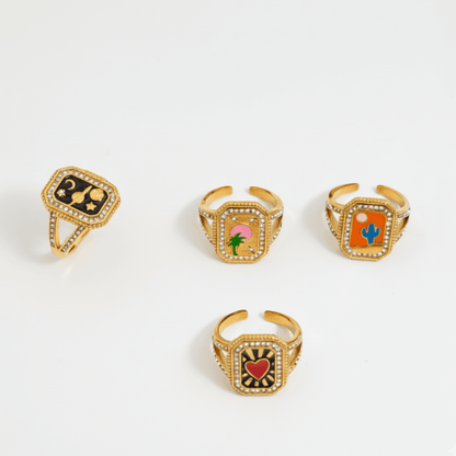 Anillo Ajustable de Encanto Cuadrado de Esmalte Estilo Y2K