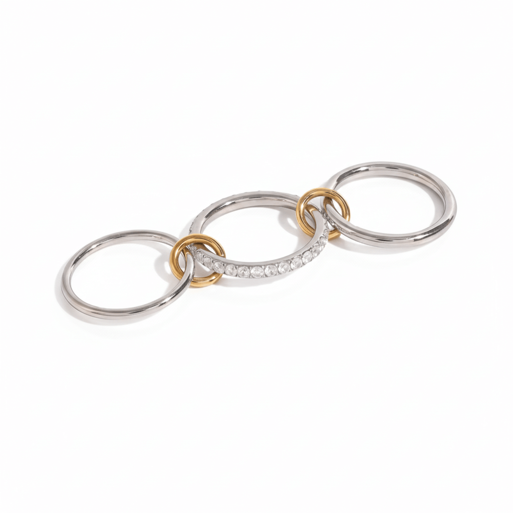 Conjuntos de Anillos de Doble Dedo en Dos Tonos con Acento de Perla