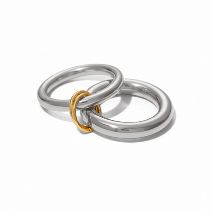 Conjuntos de Anillos de Doble Dedo en Dos Tonos con Acento de Perla