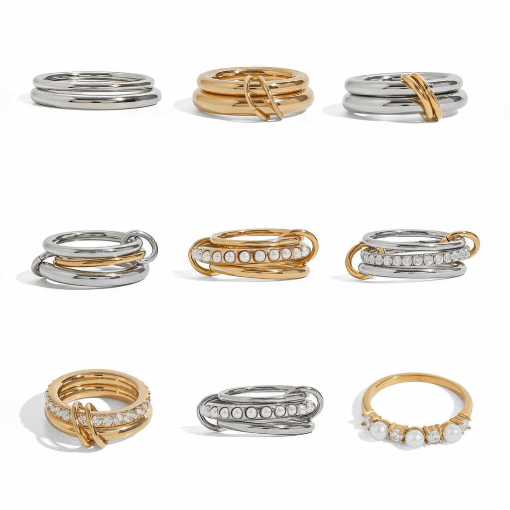 Conjuntos de Anillos de Doble Dedo en Dos Tonos con Acento de Perla