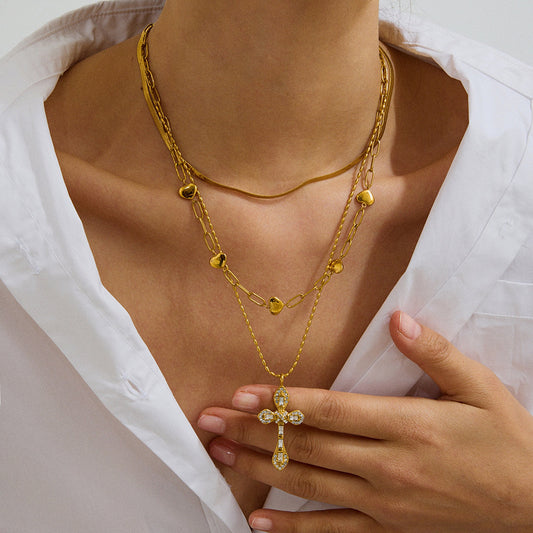 Collar de Cruz de Cristal Colorido de Acero