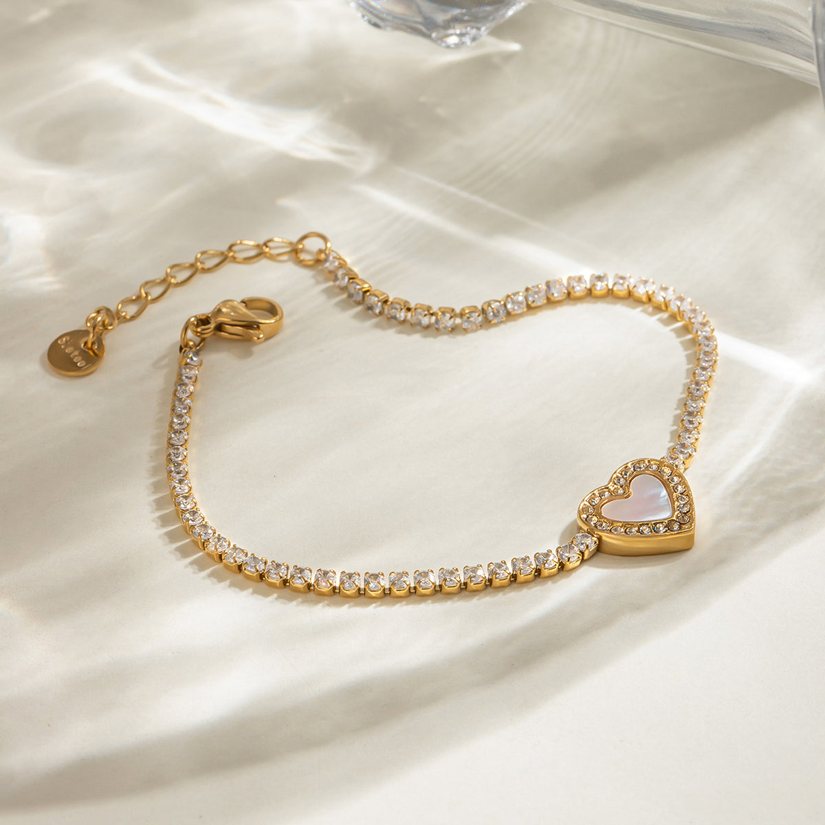 Pulsera Tenis con Corazón de Concha