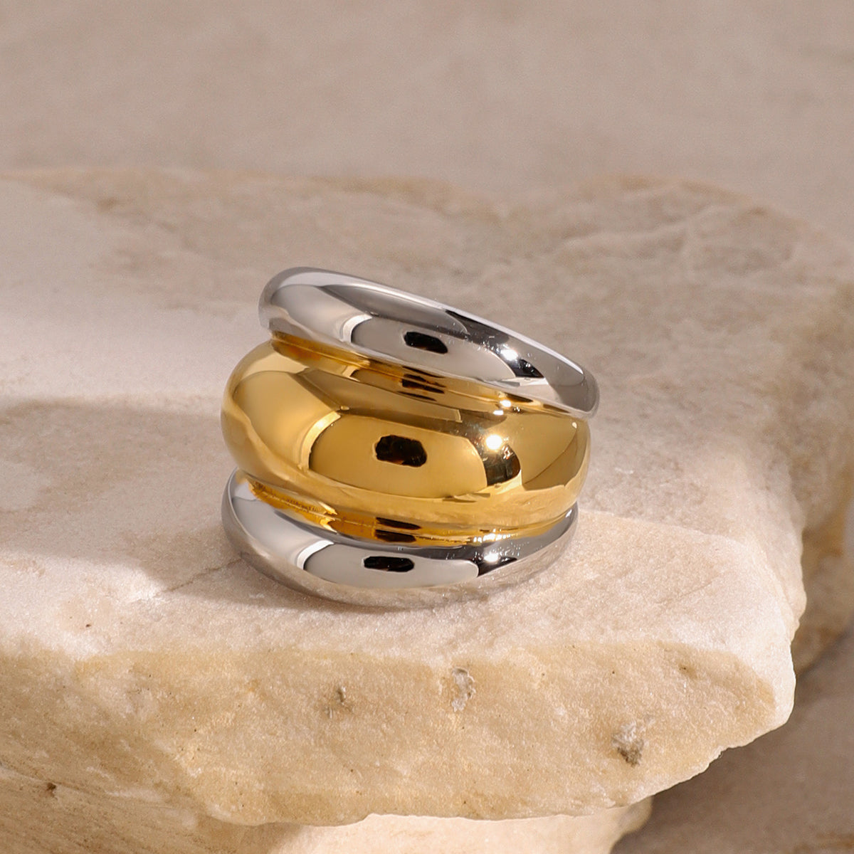 Anillo Bicolor Chunky – Oro y Plata