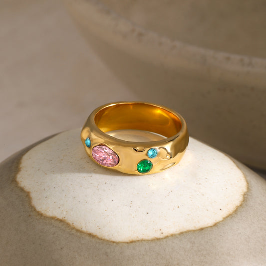 Anillo Vintage Clásico con Zircones Multicolor