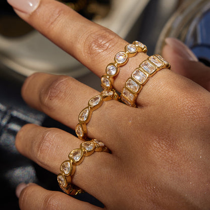 Anillos apilables CZ en forma de redondo, rectangular, corazón y lágrima