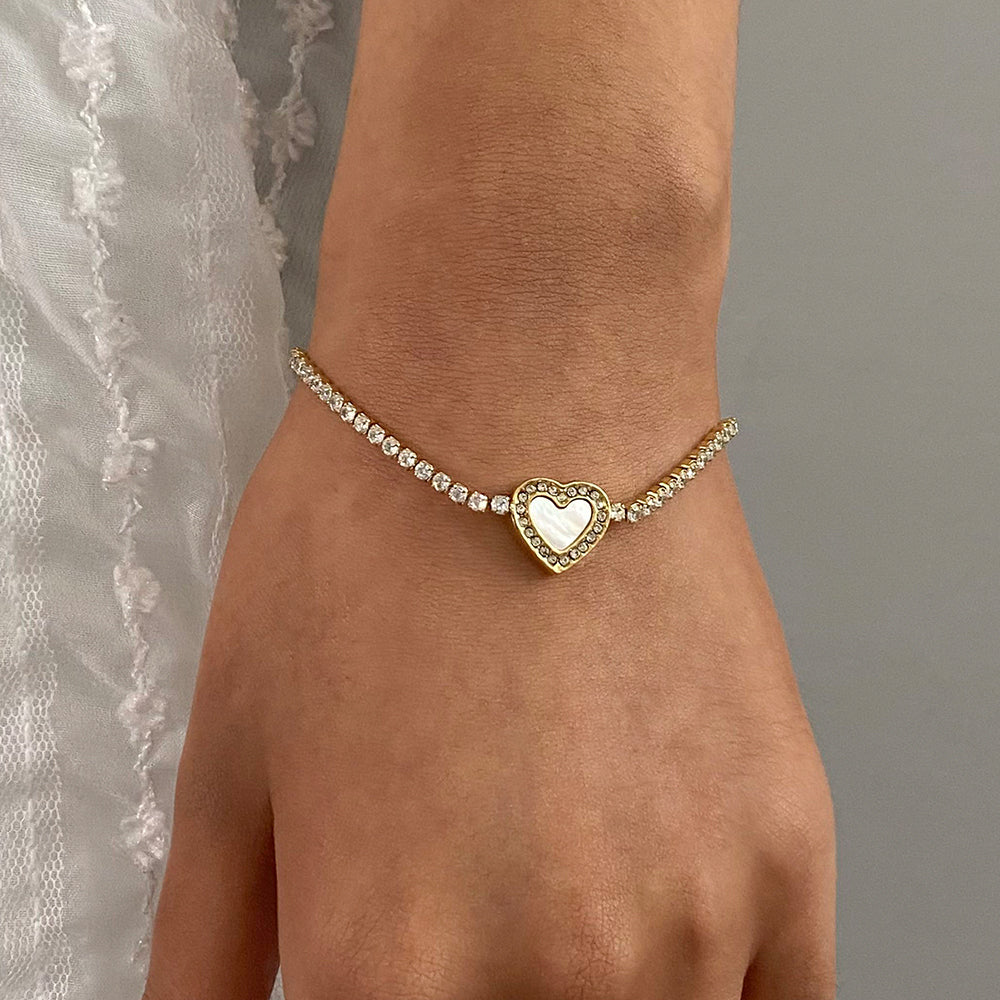 Pulsera Tenis con Corazón de Concha