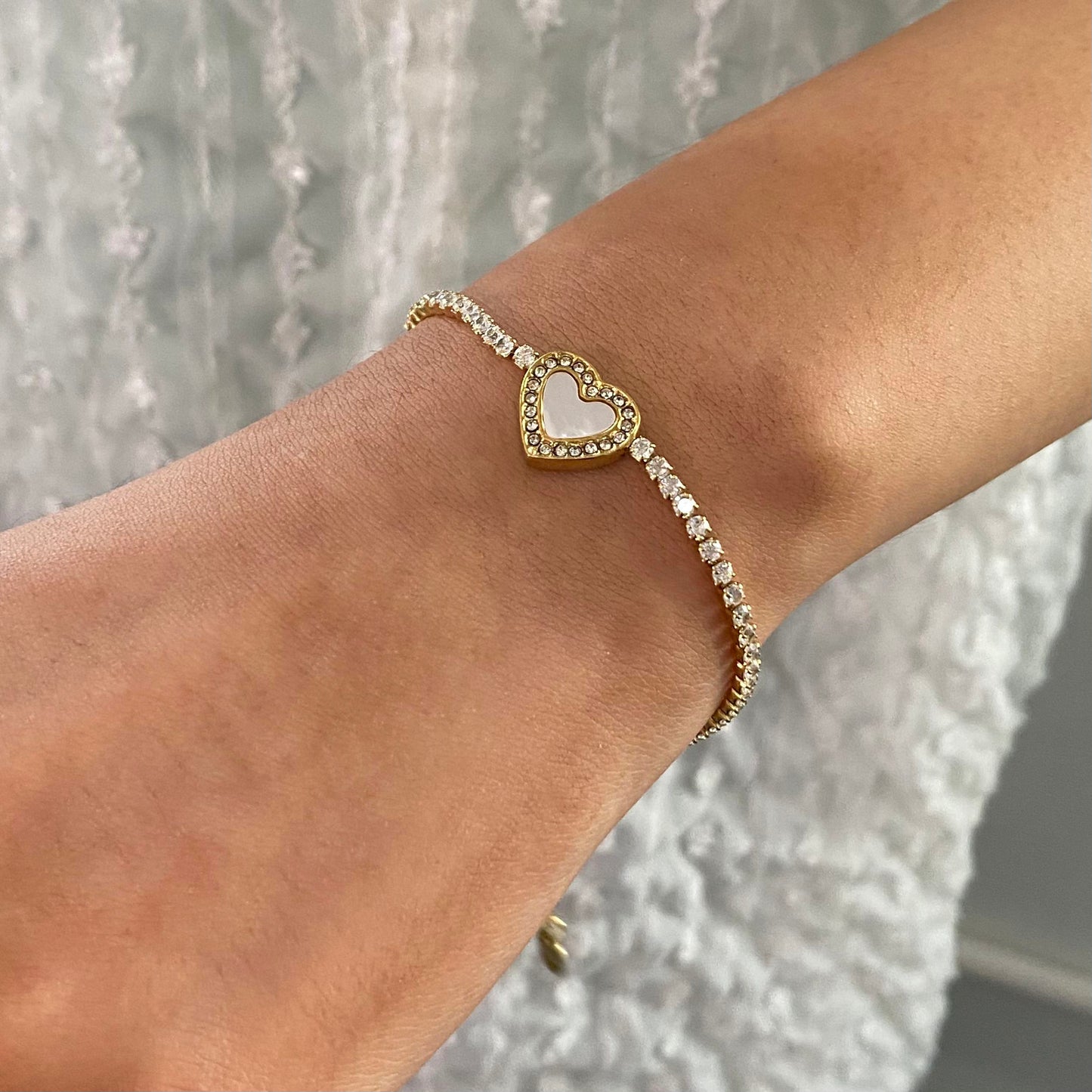 Pulsera Tenis con Corazón de Concha