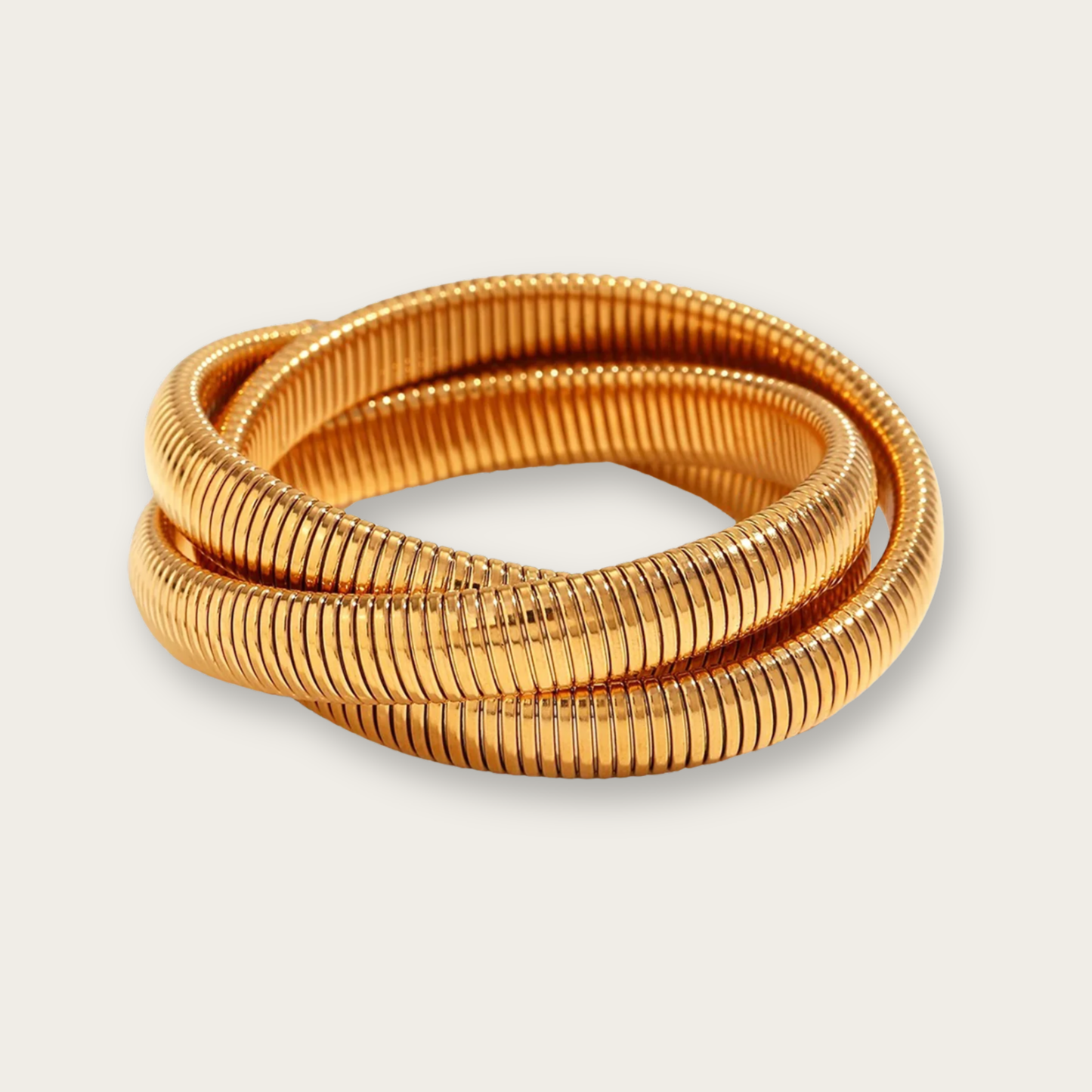 Triple Layer Gold Bracelet - Elastic Stainless Steel Snake Design for Bold Style