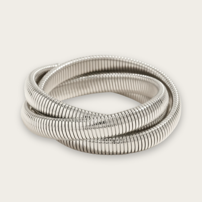 Triple Layer Gold Bracelet - Elastic Stainless Steel Snake Design for Bold Style