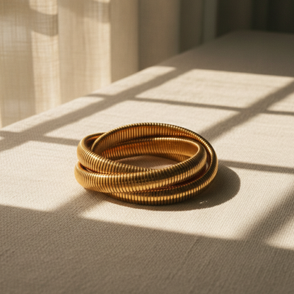 Triple Layer Gold Bracelet - Elastic Stainless Steel Snake Design for Bold Style