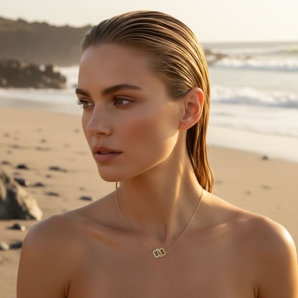 Adjustable Gold Necklace with Intertwined Clover Design - Hypoallergenic & Waterproof