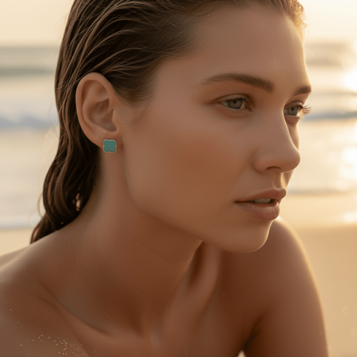 Aqua Gold and Silver Earrings