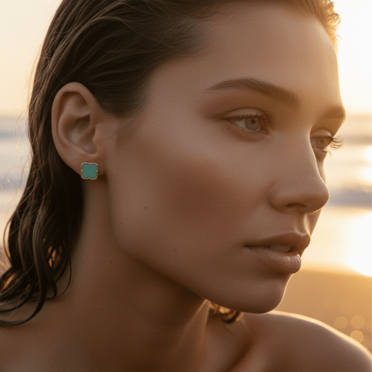 Aqua Gold and Silver Earrings