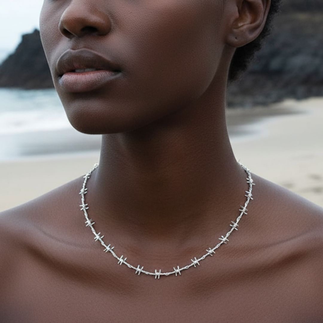 Sun-Spun Silver Gold Choker Necklace