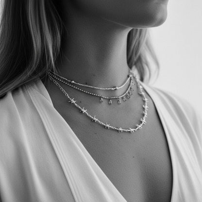 Barb Wire Choker Necklace - Gold-Plated or Rhodium-Plated with Extender