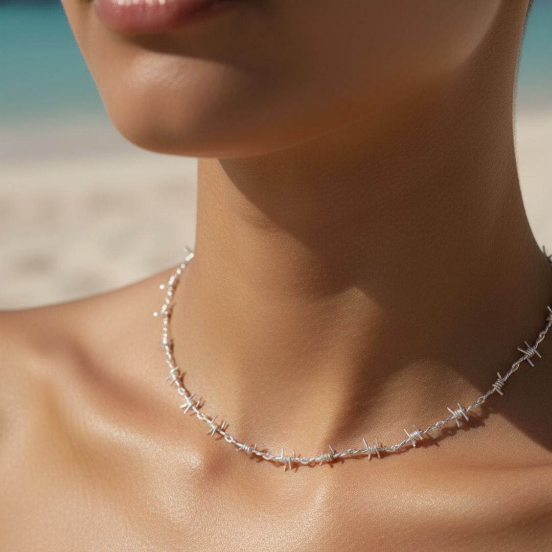 Barb Wire Choker Necklace - Gold-Plated or Rhodium-Plated with Extender