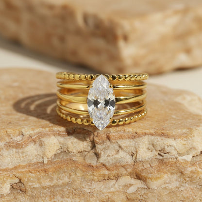Celestial Glow - Adjustable Gold Tone Stainless Steel Ring with Zirconia Stone