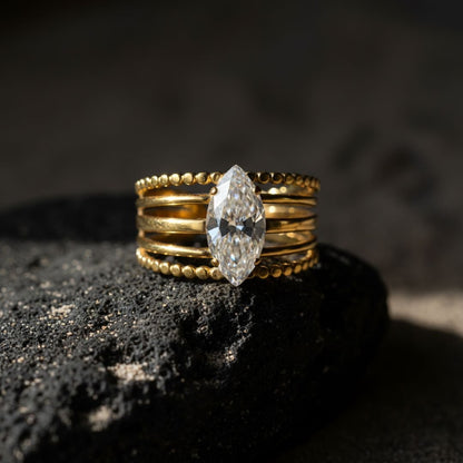 Celestial Glow - Adjustable Gold Tone Stainless Steel Ring with Zirconia Stone