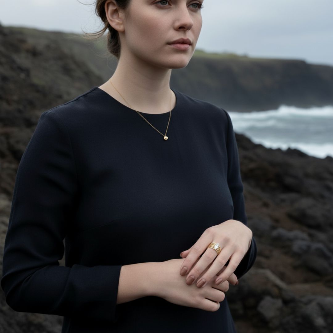 Celestial Glow - Adjustable Gold Tone Stainless Steel Ring with Zirconia Stone