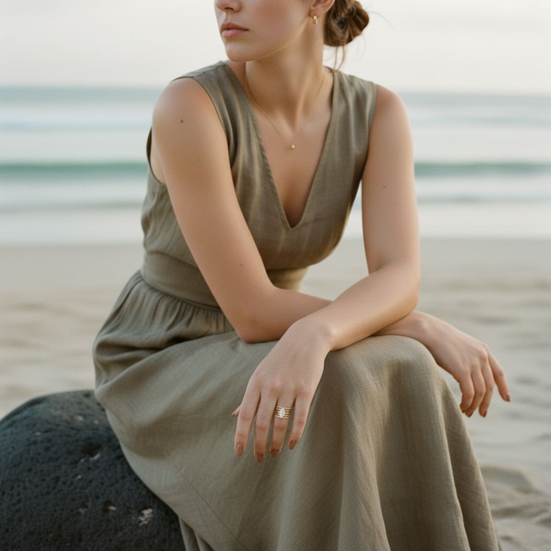 Celestial Glow - Adjustable Gold Tone Stainless Steel Ring with Zirconia Stone