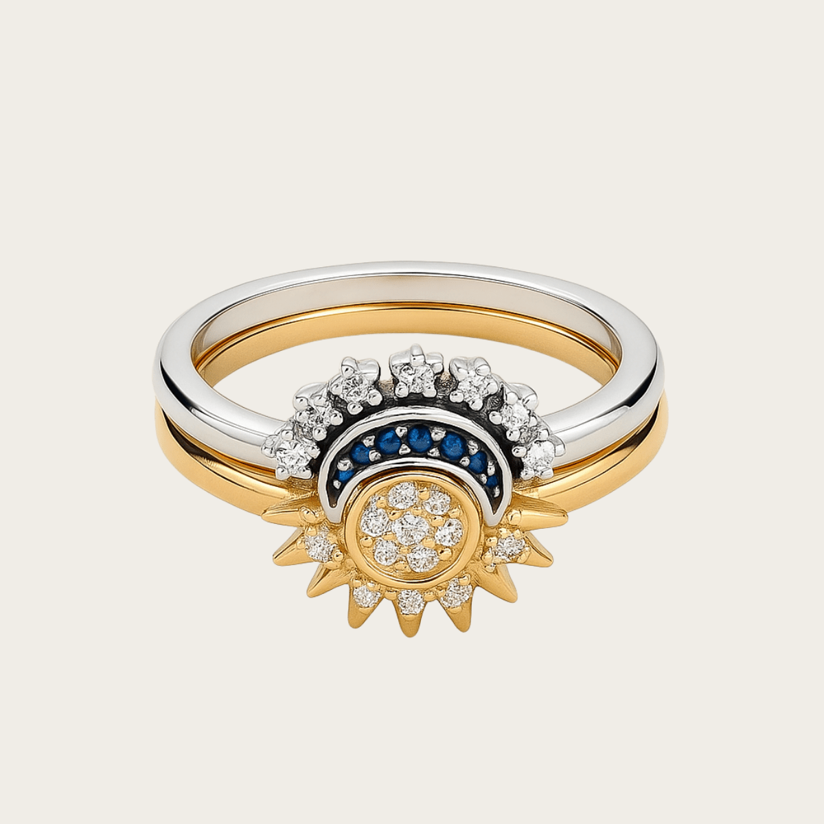Sunrise Gold Sun Ring and Night Silver Moon Ring