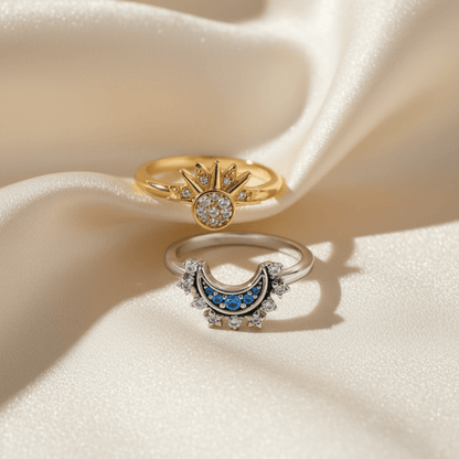 Sunrise Gold Sun Ring and Night Silver Moon Ring