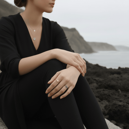 Sunrise Gold Sun Ring and Night Silver Moon Ring