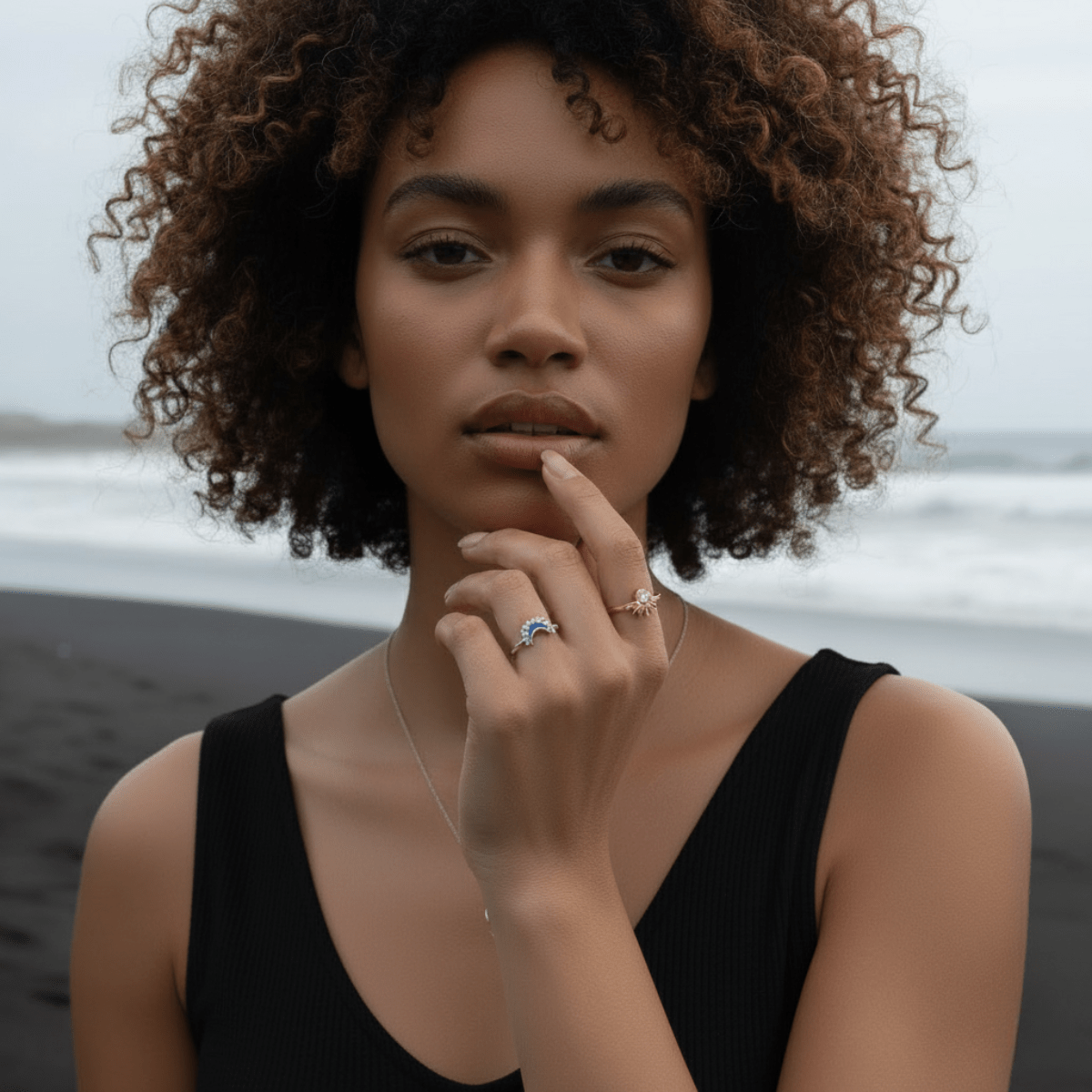 Sunrise Gold Sun Ring and Night Silver Moon Ring