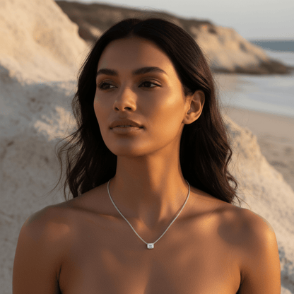 Clear Water Silver and Gold-tone Emerald Necklace