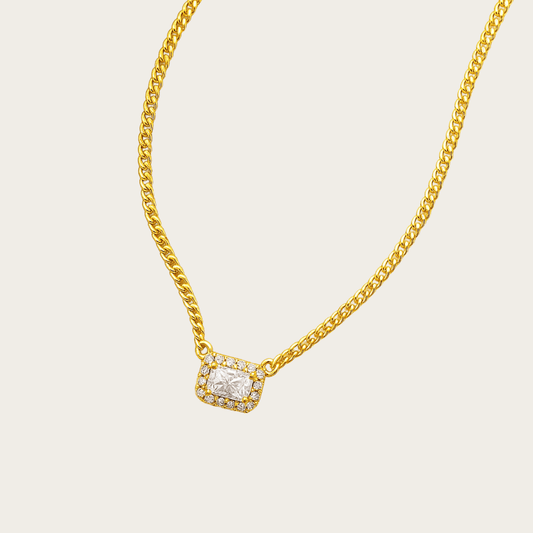 Clear Water Silver and Gold-tone Emerald Necklace