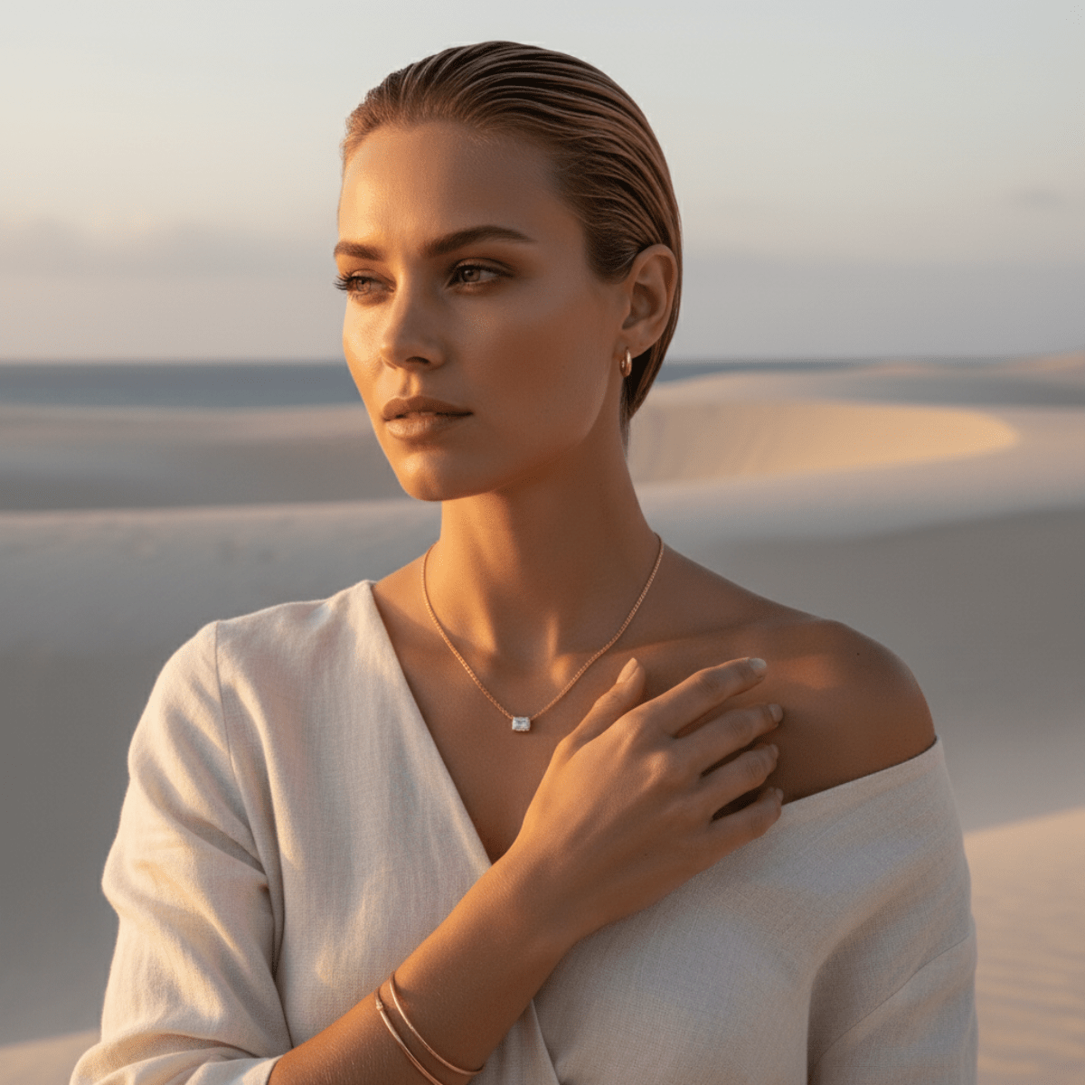 Clear Water Silver and Gold-tone Emerald Necklace