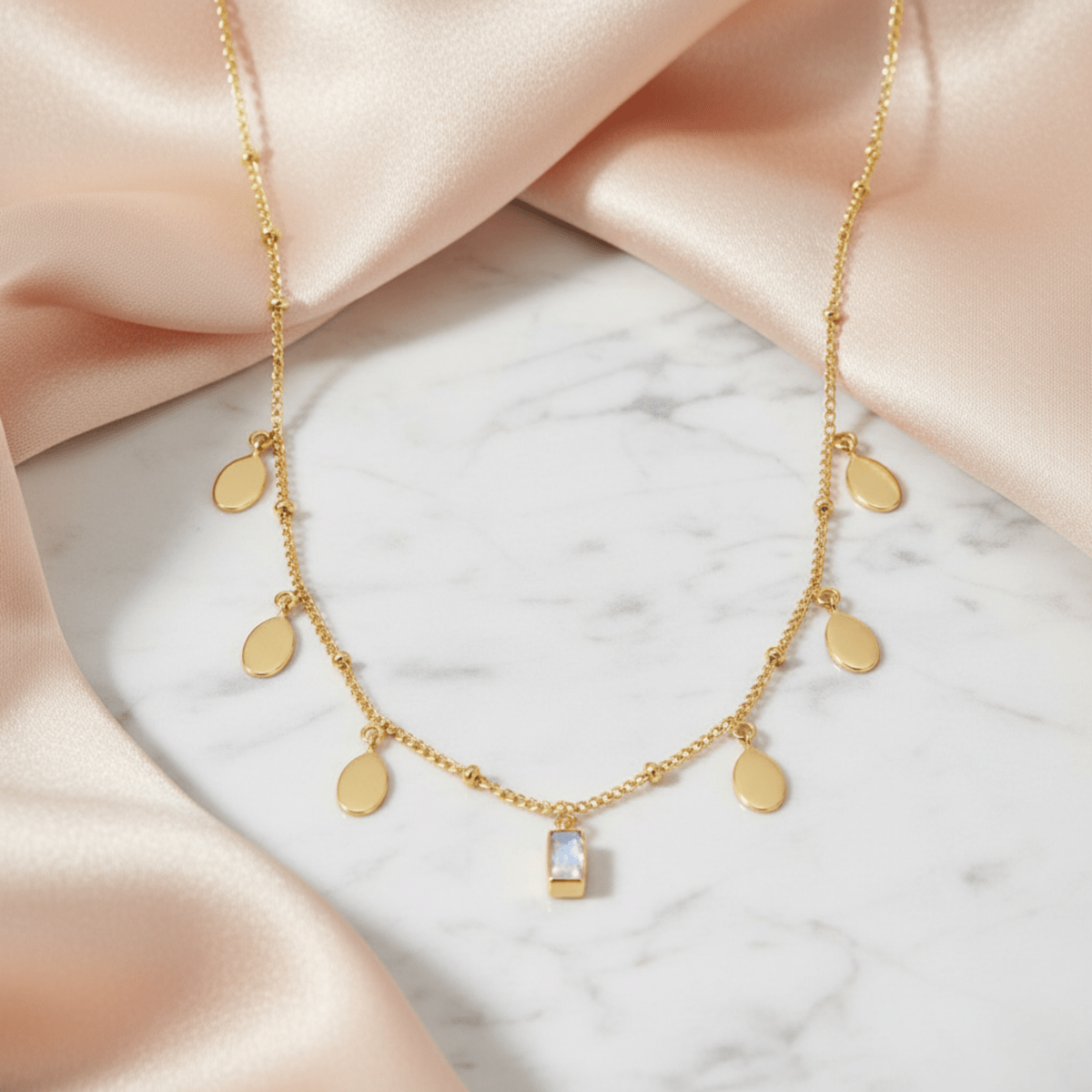 Petal Moonstone Gold Necklace