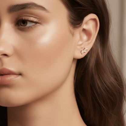 Crown-Shaped Gold Earrings with White Topaz for Sensitive Skin