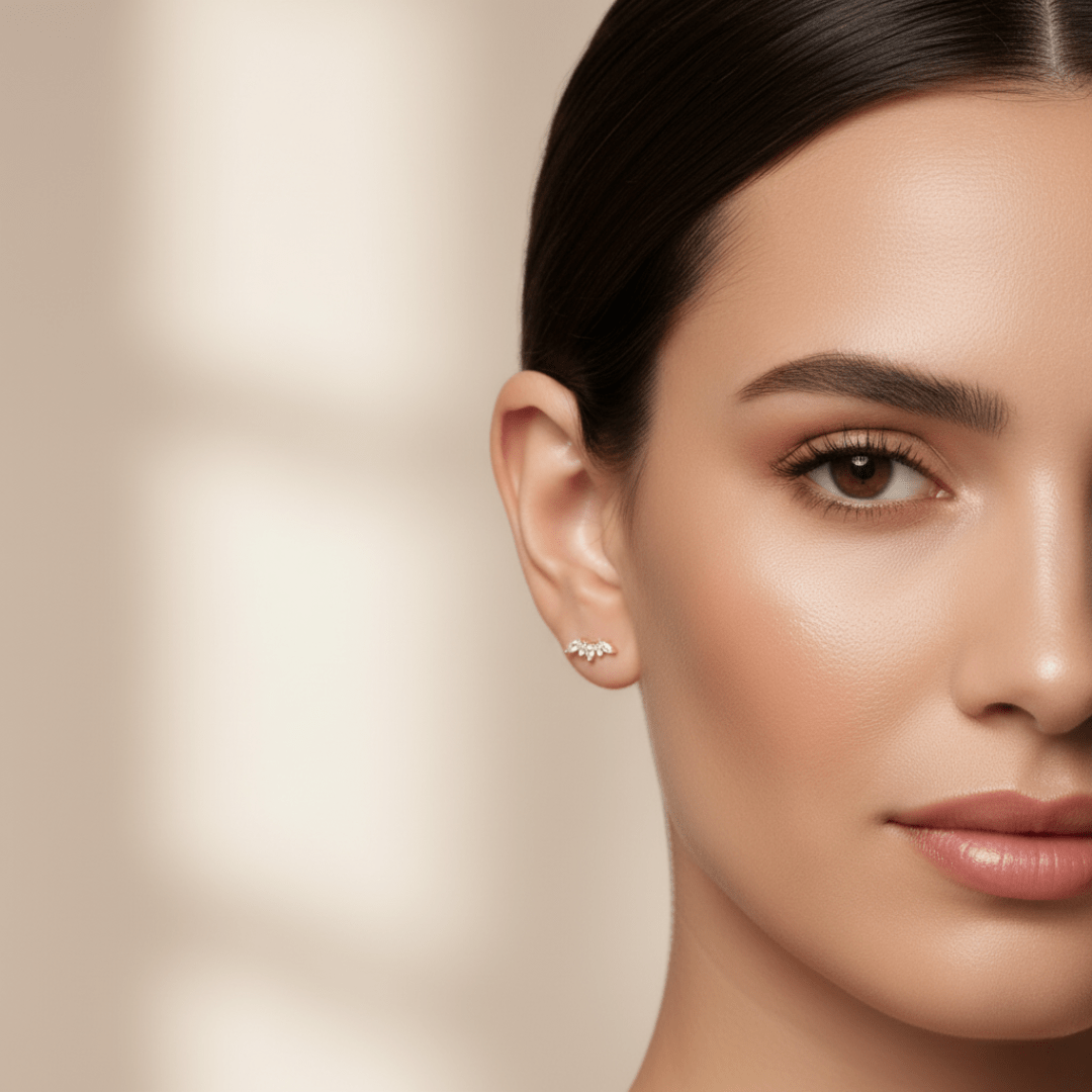 Crown-Shaped Gold Earrings with White Topaz for Sensitive Skin