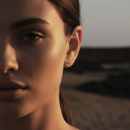 Crown-Shaped Gold Earrings with White Topaz for Sensitive Skin