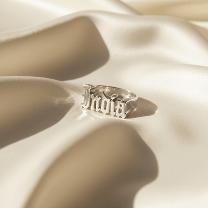 Custom Gothic Name Ring - Handmade Personalized Jewelry in Various Metals