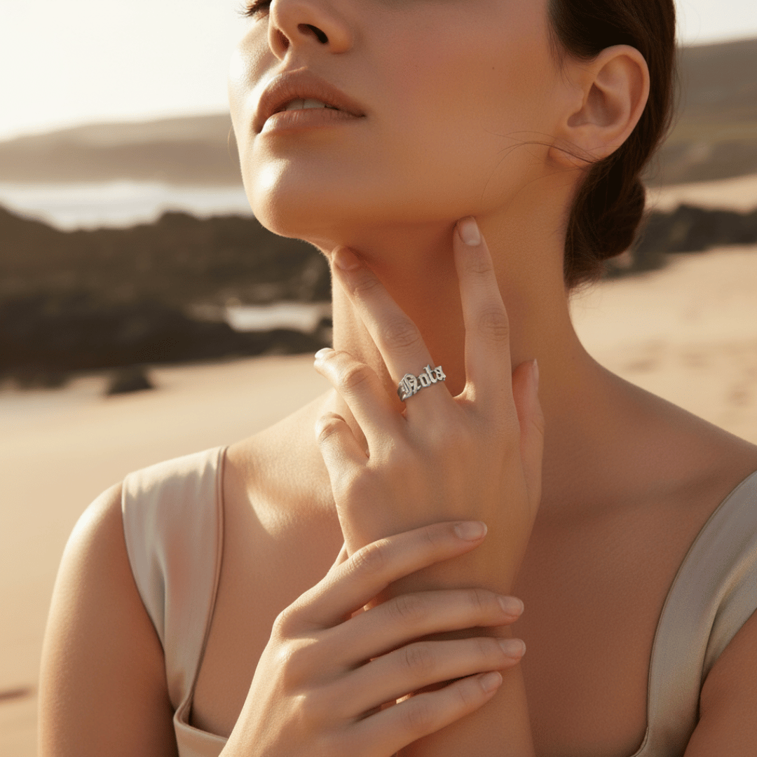 Custom Gothic Name Ring - Handmade Personalized Jewelry in Various Metals