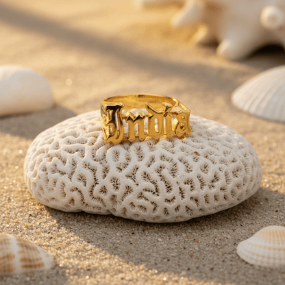 Custom Gothic Name Ring - Handmade Personalized Jewelry in Various Metals